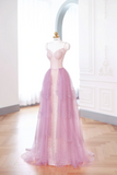 Elegant Glamour A Line Pink Sequin Prom Gowns Party Dress Classy Gowns Evening Dresses HZ1214