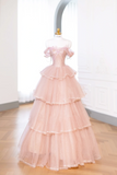 Elegant Glamour Ball Gown Off The Shoulder Pink Tulle Prom Dress Party Dress Evening Dresses HZ1214