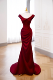 Classy Mermaid Burgundy Satin Long Evening Gowns Party Dress Evening Dresses HZ1214