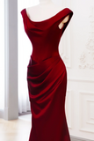 Classy Mermaid Burgundy Satin Long Evening Gowns Party Dress Evening Dresses HZ1214