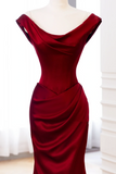 Classy Mermaid Burgundy Satin Long Evening Gowns Party Dress Evening Dresses HZ1214