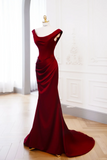 Classy Mermaid Burgundy Satin Long Evening Gowns Party Dress Evening Dresses HZ1214