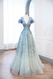 Elegant Glamour Ball Gown V Neckline Tulle Green Blue Prom Dress Party Dress Evening Dresses HZ1214