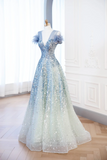 Elegant Glamour Ball Gown V Neckline Tulle Green Blue Prom Dress Party Dress Evening Dresses HZ1214