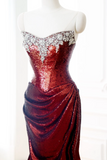 Classy Mermaid Burgundy Sequin Long Evening Gowns Party Dress Evening Dresses HZ1214