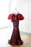 Classy Mermaid Burgundy Sequin Long Evening Gowns Party Dress Evening Dresses HZ1214