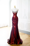 Classy Mermaid Burgundy Sequin Long Evening Gowns Party Dress Evening Dresses HZ1214