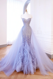 Classy Mermaid Lilac Sweetheart Tulle Beads Sequin Long Evening Gowns Party Dress Evening Dresses HZ1214
