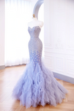 Classy Mermaid Lilac Sweetheart Tulle Beads Sequin Long Evening Gowns Party Dress Evening Dresses HZ1214