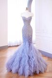 Classy Mermaid Lilac Sweetheart Tulle Beads Sequin Long Evening Gowns Party Dress Evening Dresses HZ1214