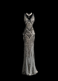 Elegant Glamour Mermaid V Neck Sequin Gray Backless Long Prom Dresses Party Dress Evening Dress HZ1214