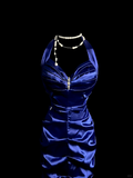 Elegant Glamour Mermaid Halter Royal Blue Satin Long Prom Dresses Party Dress Evening Dress HZ1214
