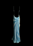 Vintage Mermaid Spaghetti Straps Blue Chiffon Long Prom Dress Party Dress Evening Dresses HZ1214