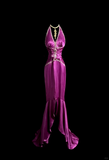 Elegant Glamour Mermaid Halter Grape Backless Satin Long Prom Dresses Party Dress Evening Dress HZ1214