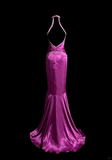 Elegant Glamour Mermaid Halter Grape Backless Satin Long Prom Dresses Party Dress Evening Dress HZ1214