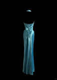 Elegant Glamour Mermaid Halter Blue Satin Long Prom Dresses Party Dress Evening Dress HZ1214