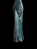 Elegant Glamour Mermaid Halter Blue Satin Long Prom Dresses Party Dress Evening Dress HZ1214