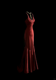 Elegant Glamour Mermaid Straps Burgundy Satin Backless Long Prom Dresses Party Dress Evening Dress HZ1214