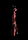 Elegant Glamour Mermaid One Shoulder Burgundy Satin Long Prom Dresses Party Dress Evening Dress HZ1214