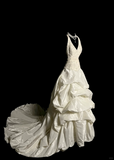 Pretty Wedding Dress Ball Gown Halter Ivory Satin Ruffles Long Wedding Dresses Bridal Gowns HZ1214