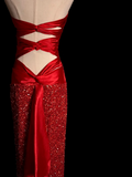 Elegant Glamour Mermaid Strapless Sequin Red Long Prom Dresses Party Dress Evening Dress HZ1214