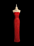 Elegant Glamour Mermaid Strapless Sequin Red Long Prom Dresses Party Dress Evening Dress HZ1214