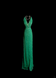 Vintage Mermaid V Neck Backless Green With Beads Long Prom Dresses Party Dress Evening Dress HZ1214