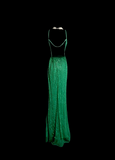 Vintage Mermaid V Neck Backless Green With Beads Long Prom Dresses Party Dress Evening Dress HZ1214