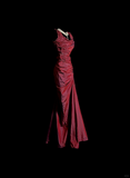 Vintage Mermaid Square Burgundy Taffeta Long Prom Dresses Evening Gowns Evening Dress HZ1214