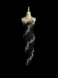 Retro Sheath One Shoulder Black Prom Dresses Evening Gowns Evening Dress HZ1214