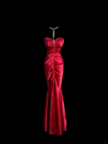 Vintage Mermaid Sweetheart Red Satin Long Prom Dresses Evening Gowns Evening Dress HZ1214