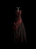 Retro Ball Gown Strapless Burgundy Floral Tulle Long Prom Dresses Evening Gowns Evening Dress HZ1214
