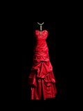Vintage Mermaid Sweetheart Red Satin Long Prom Dresses Ruffles Evening Gowns Evening Dress HZ1214