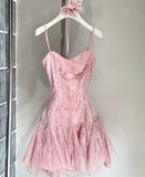 Cute A line Pink Short Summer Birthday Dress Hoco Dress Birthday Outfit 19th Birthday Mini Dresses HZ1214