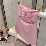 Cute A line Pink Strapless Short Summer Satin Birthday Dress Hoco Dress Birthday Outfit 19th Birthday Mini Party Dresses HZ1214