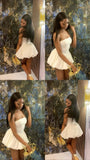 Cute A line White Short Summer Birthday Dress Hoco Dress Birthday Outfit 19th Birthday Mini Party Dresses HZ1214