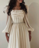 Niulatu Short Midi Arabic Evening Dress with Belt Long Sleeve Tea Length Women Formal Wedding Party Gowns HZ1007
