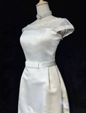 Niulatu Wedding Dress Sheath Scoop Neck Short Sleeves Summer Lace Wedding Dresses Bride Dress Bridal Gowns HZ1214