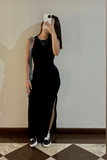 Niulatu Black Sheath Evening Dress With Split HZ1007