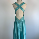 Niulatu V Neck Satin Sequin Formal Prom Dress Backless Evening Dress HZ1007