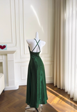 Niulatu Green A Line Halter Satin Prom Dress Vacation Dress Wedding Guest Dress HZ0113