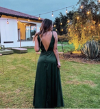 Niulatu A Line Deep V Neck Floor Length Evening Dress Green Bridesmaid Dress HZ1007
