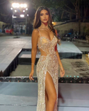 Niulatu Prom Dresses Spaghetti Straps Sequin Mermaid Evening Gowns HZ1007