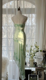 Niulatu Green One Shoulder Chiffon Beaded Prom Dress Mermaid Evening Dress HZ1007
