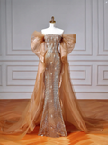 Niulatu Off The Shoulder Tulle Beaded Prom Dress Long Mermaid Evening Dress HZ1007
