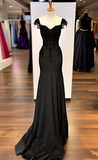 Niulatu Black Mermaid Straps Chiffon Appliques Evening Dress Prom Dress HZ1007