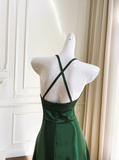 Niulatu Green A Line Halter Satin Prom Dress Vacation Dress Wedding Guest Dress HZ0113