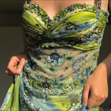 Niulatu Spaghetti Straps Beaded Sequin Ruffles Chiffon Evening Dress Outfits HZ0113