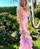 Niulatu Spaghetti Straps V Neck Chiffon Print Prom Dress,Charming Evening Dress HZ1007
