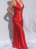 Niulatu V Neck Backless Long Prom Dress Green Evening Gown HZ1007